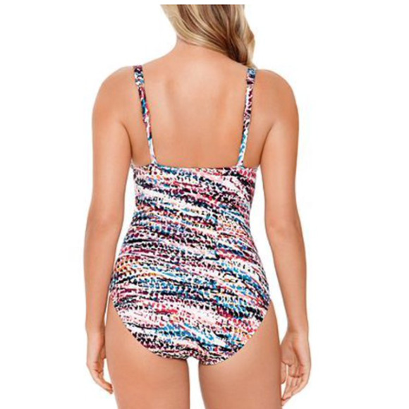 Swim Solutions HOT ROCKS Plunge Printed Tummy Control One-Piece Swimsuit 8 NEW - Picture 2 of 3